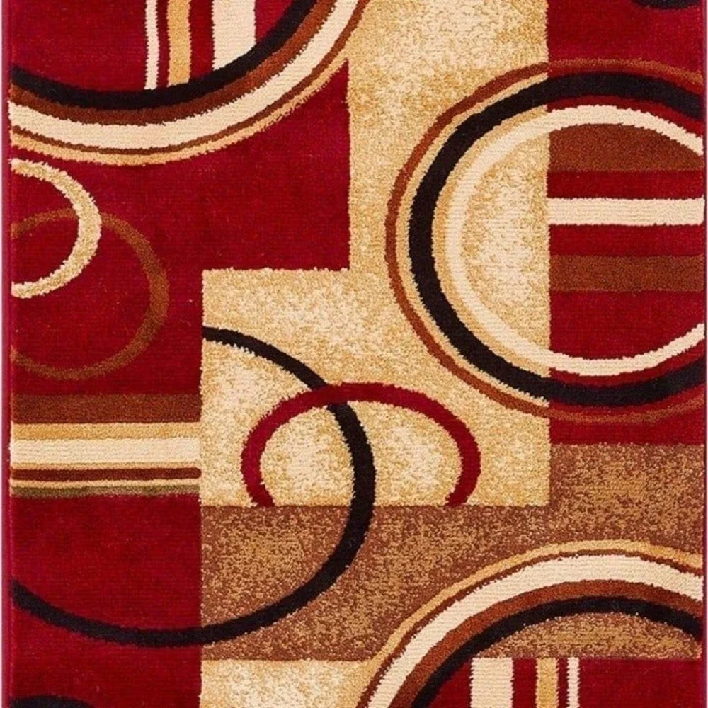 Deco Rings Red Geometric Modern Casual Area Rug
